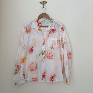 Lucky & Coco Shell Print Button Front Shirt Large